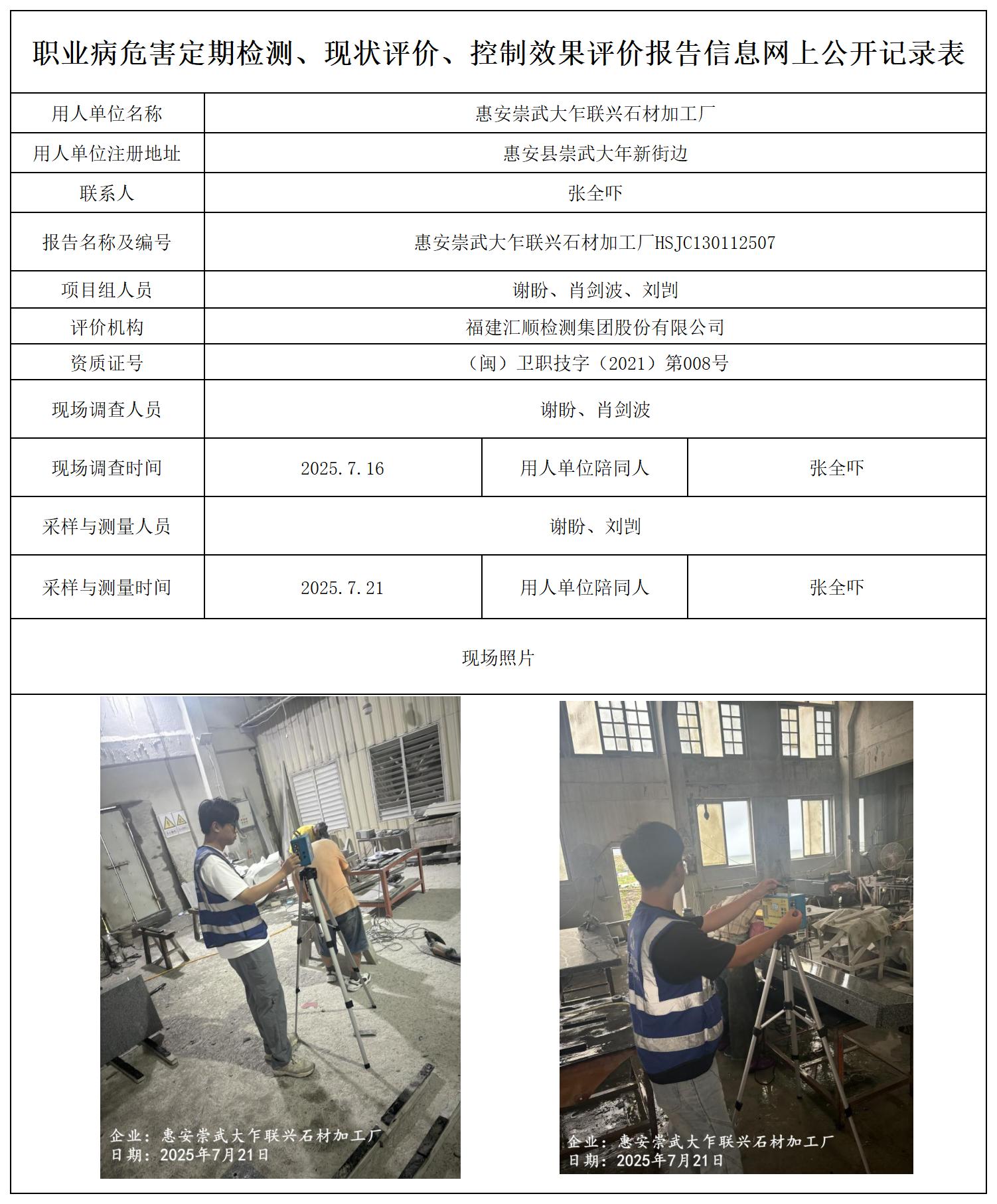 HSJC130112507惠安崇武大乍联兴石材加工厂--职业卫生技术服务报送卡_职业病危害定期检测、现状评价、控制效果评价报告网上公开信息表.jpg