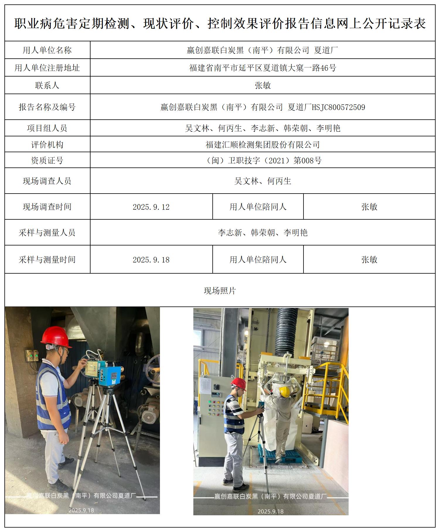 HSJC800572509赢创嘉联白炭黑（南平）有限公司 （夏道厂） 检测报告报送卡_职业病危害定期检测、现状评价、控制效果评价报告网上公开信息表.jpg