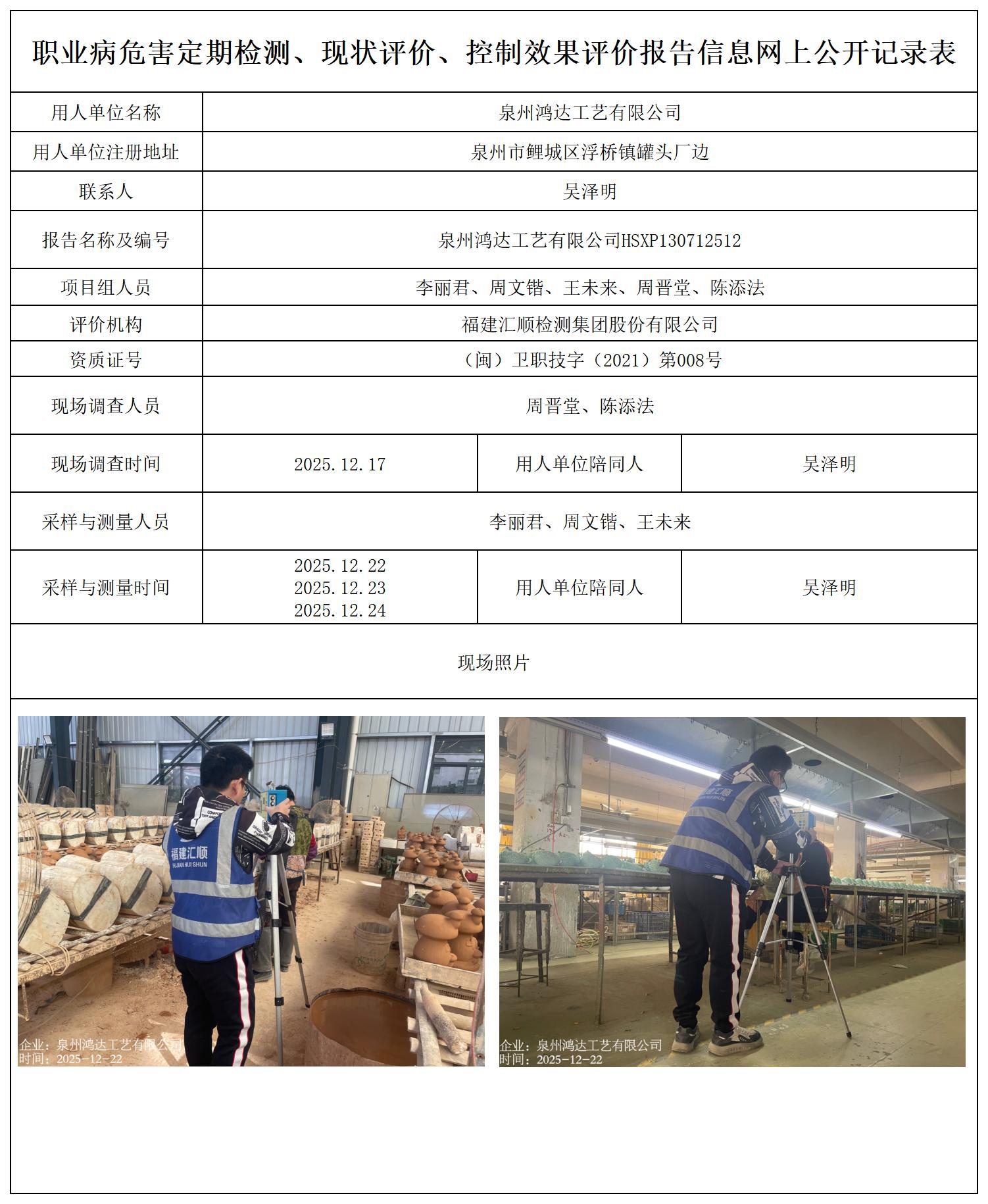 HSJC130712408泉州鸿达工艺有限公司报送卡_职业病危害定期检测、现状评价、控制效果评价报告网上公开信息表.jpg