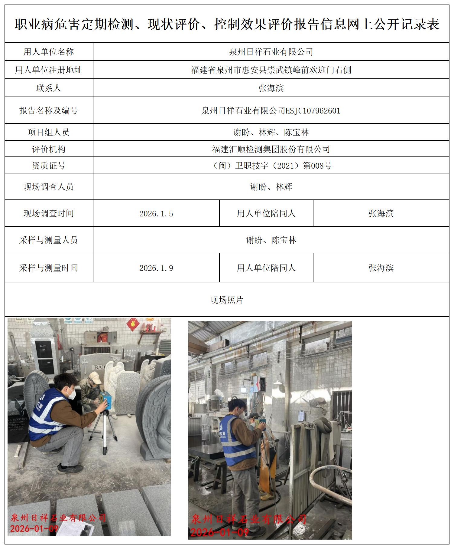 HSJC107962601泉州日祥石业有限公司报送卡_职业病危害定期检测、现状评价、控制效果评价报告网上公开信息表.png