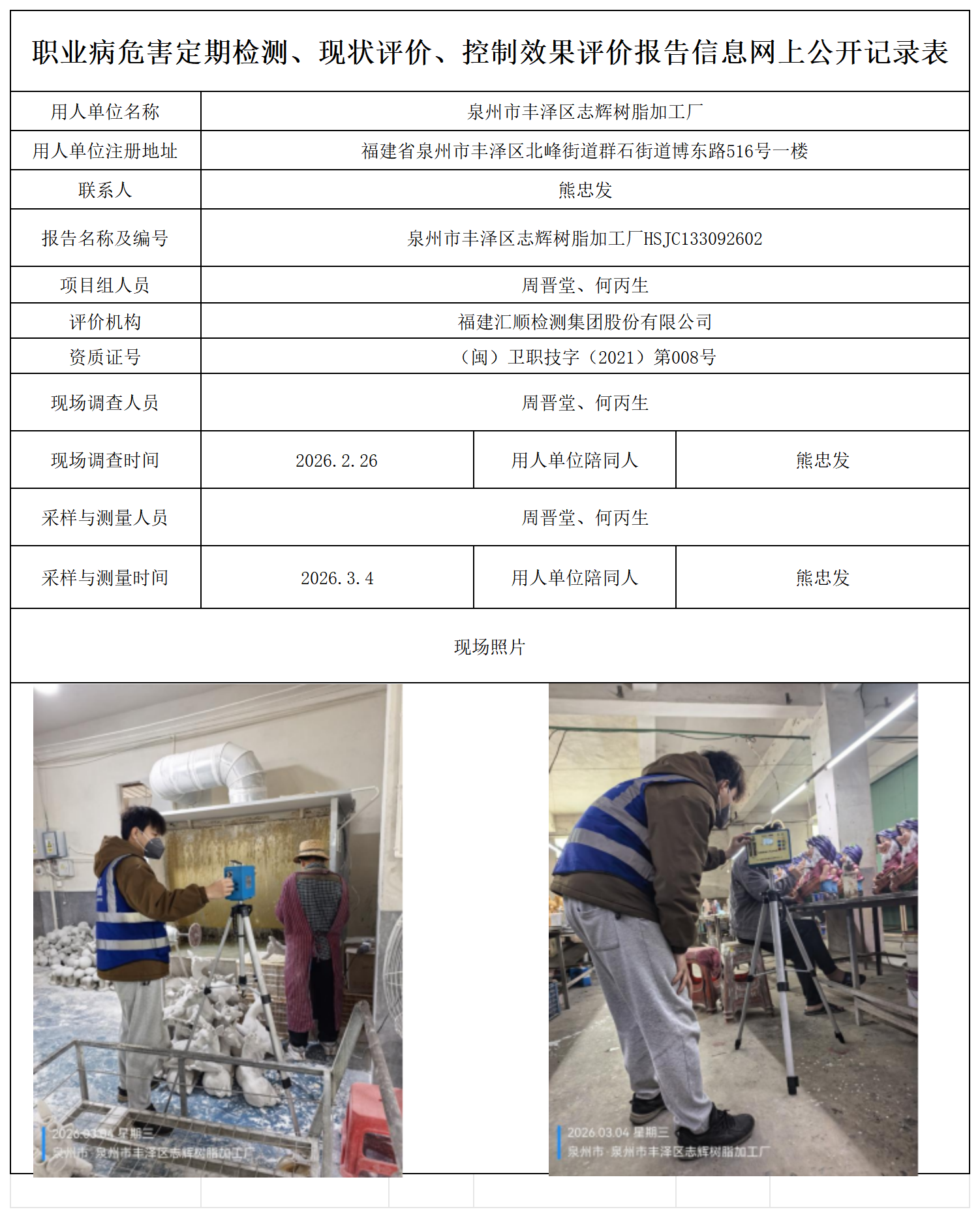 HSJC133092602泉州市丰泽区志辉树脂加工厂--职业卫生技术服务报送卡_职业病危害定期检测、现状评价、控制效果评价报告网上公开信息表.png