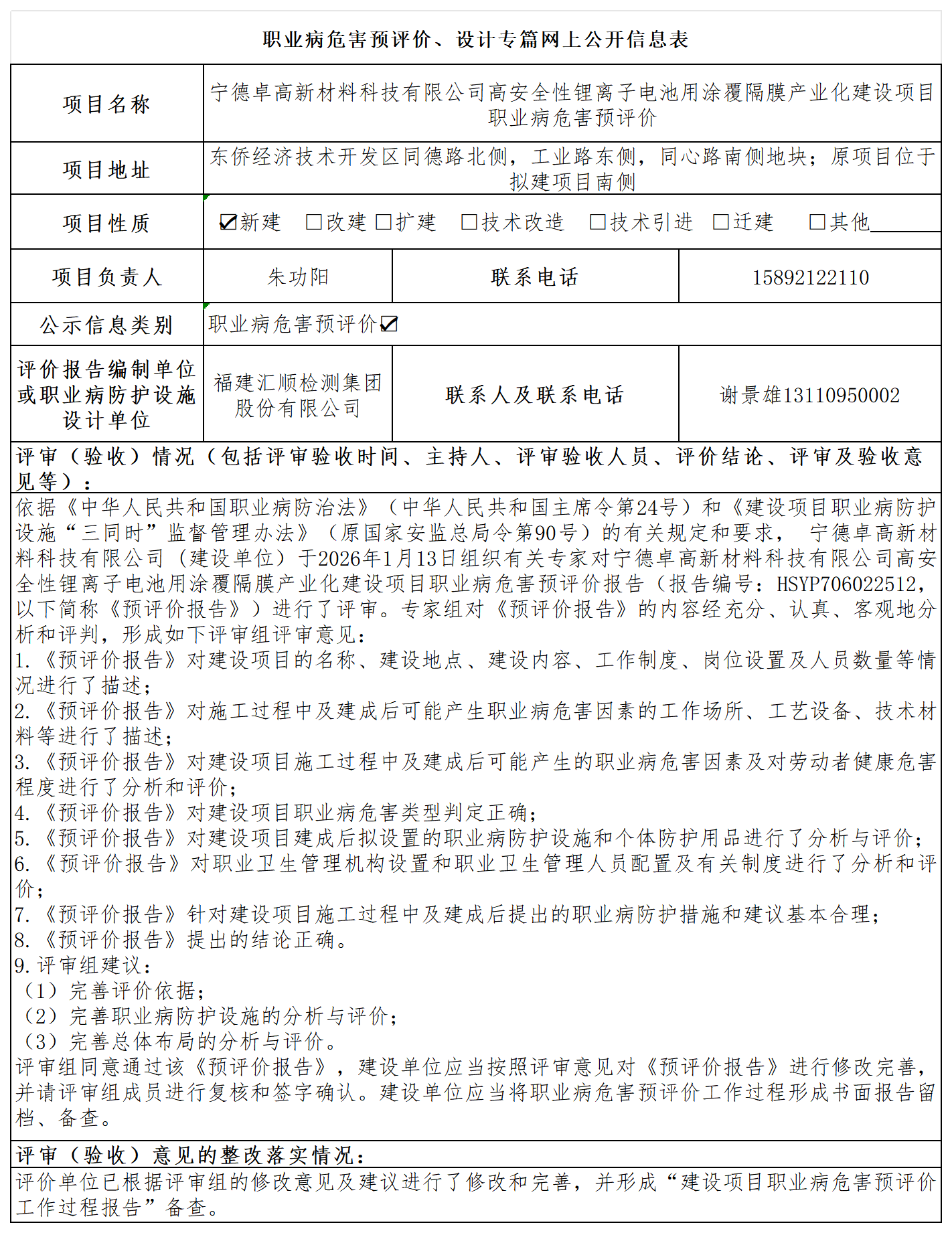 HSYP706022512宁德卓高新材料科技有限公司高安全性锂离子电池用涂覆隔膜产业化建设项目职业病危害预评价-职业卫生技术服务报送卡_职业病危害预评价、设计专篇网上公开信息表.png